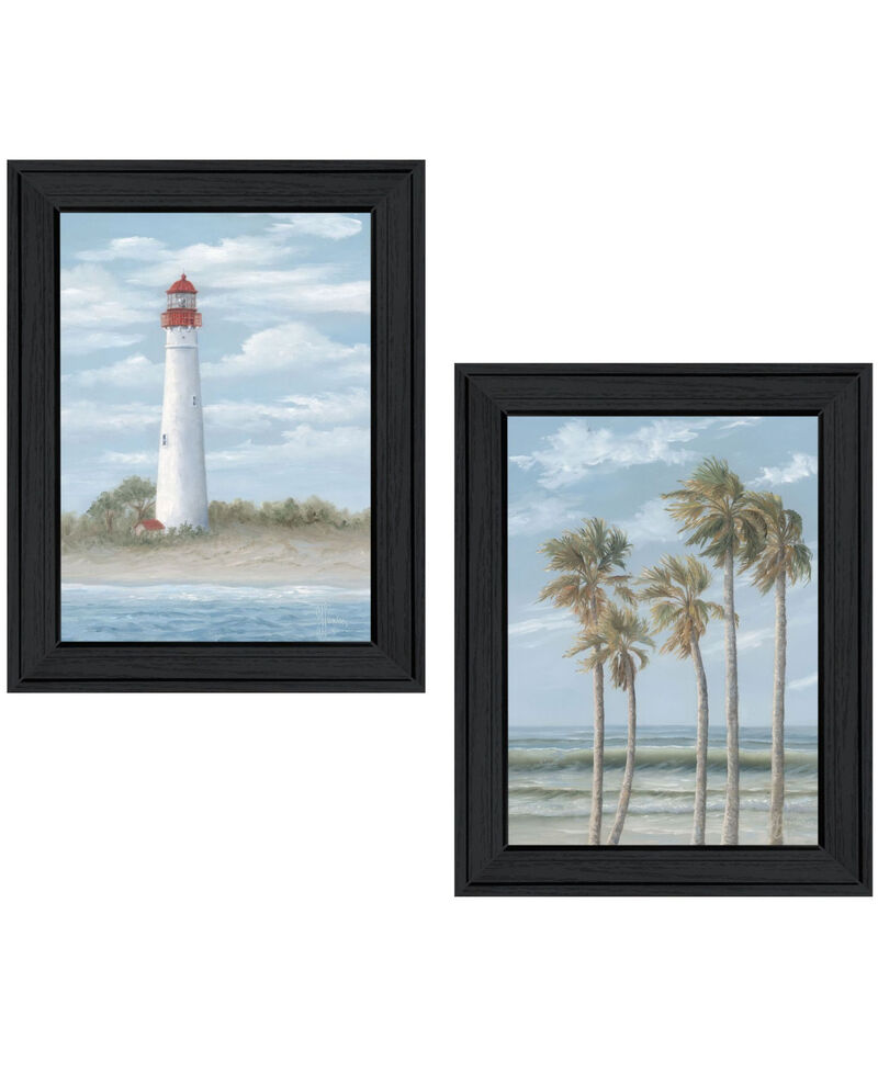 HomeRoots Set Of Two Cape May Lighthouse And Palm Trees Black Framed Wall Art image number 0