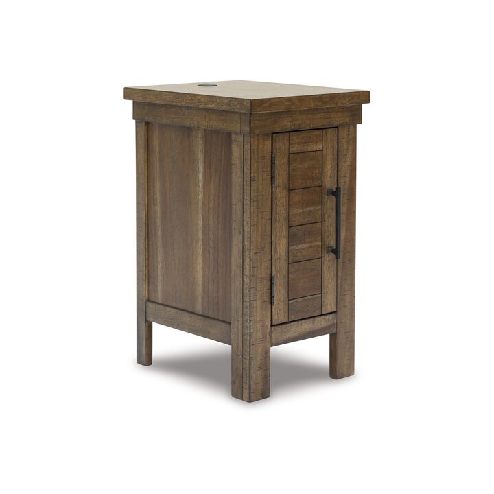 Chip Chairside End Table, Cabinet, 2 USB Ports, 17 Inch Brown Wood