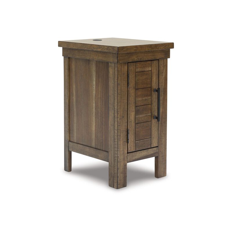 Chip Chairside End Table, Cabinet, 2 USB Ports, 17 Inch Brown Wood