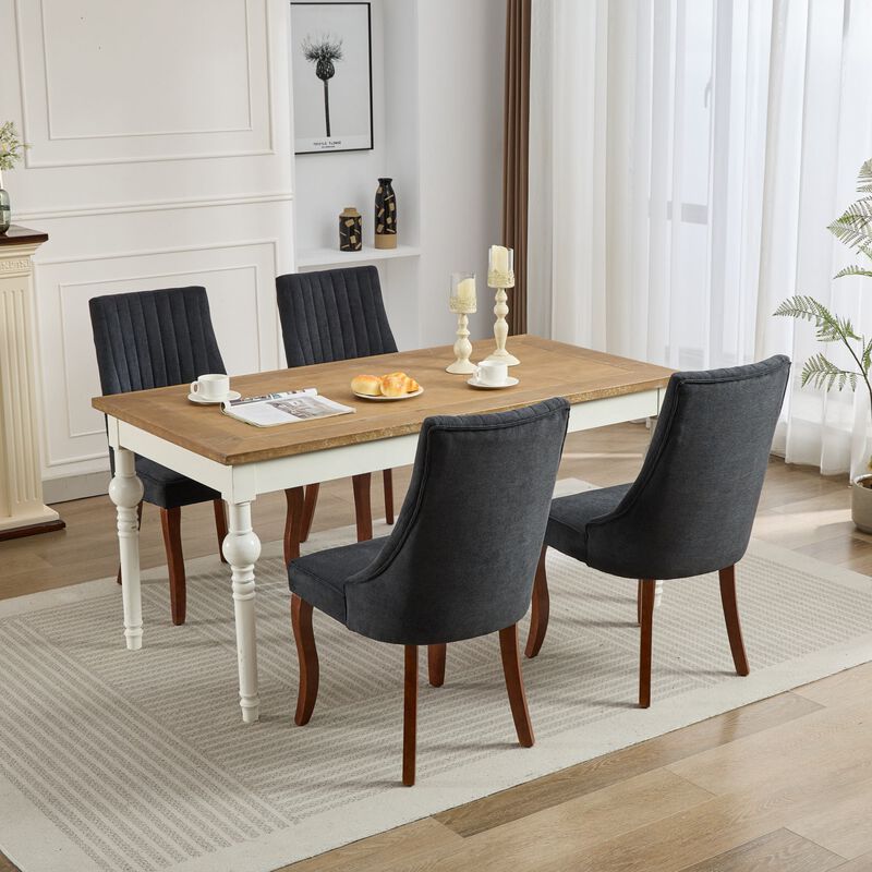 Whisen 2-Piece 25inch Dining Chairs, Rayon Linen Upholstered Channel Tufted with Curved Solid Wood Legs for Kitchen Dining Room image number 3