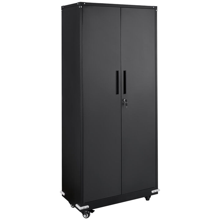 Locking Metal Cabinet with Wheels 4 Adjustable Shelves and Magnetic Doors