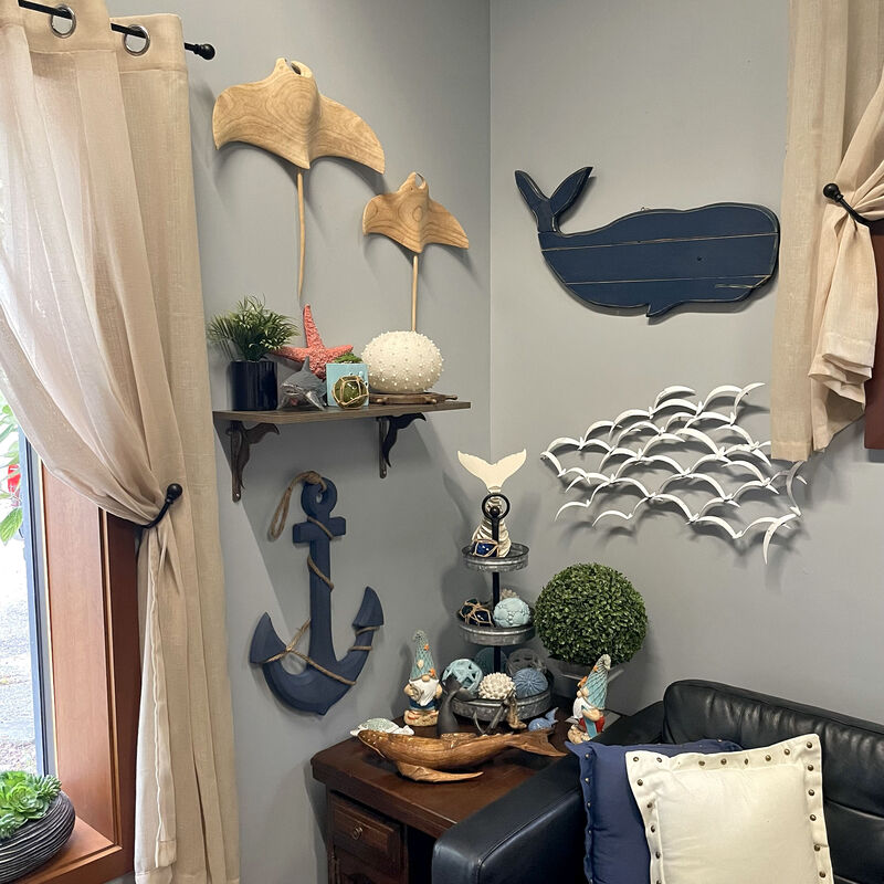 Large 24"x16" Ship Anchor & Rope Wall Hanging - Hand-Painted Blue Finis image number 7