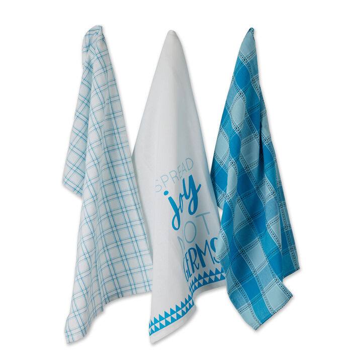 Set of 3 Blue and White Spread Joy Not Germs Dish Towel  28"