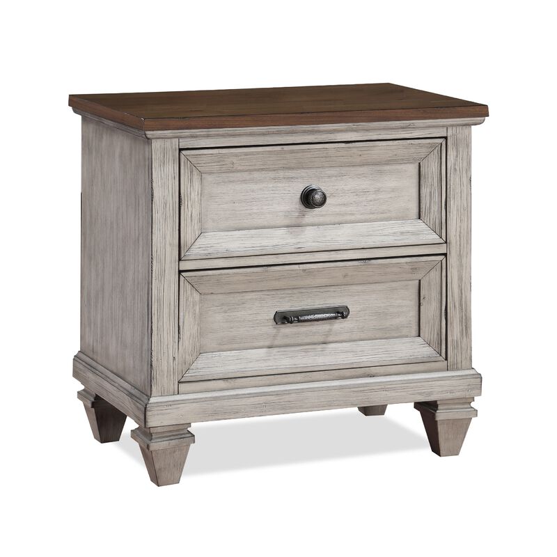 Nightstand with 2 Drawers and USB Port, Cream and Brown-Benzara image number 1
