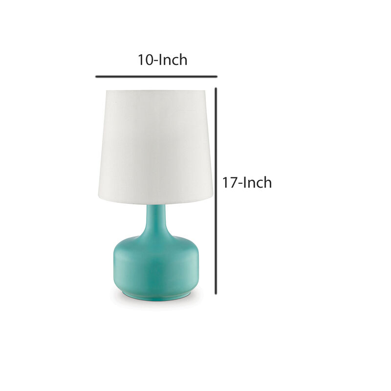 Metal Pot Belly Base Table Lamp with 3 Way Touch Light, White and Sky Blue