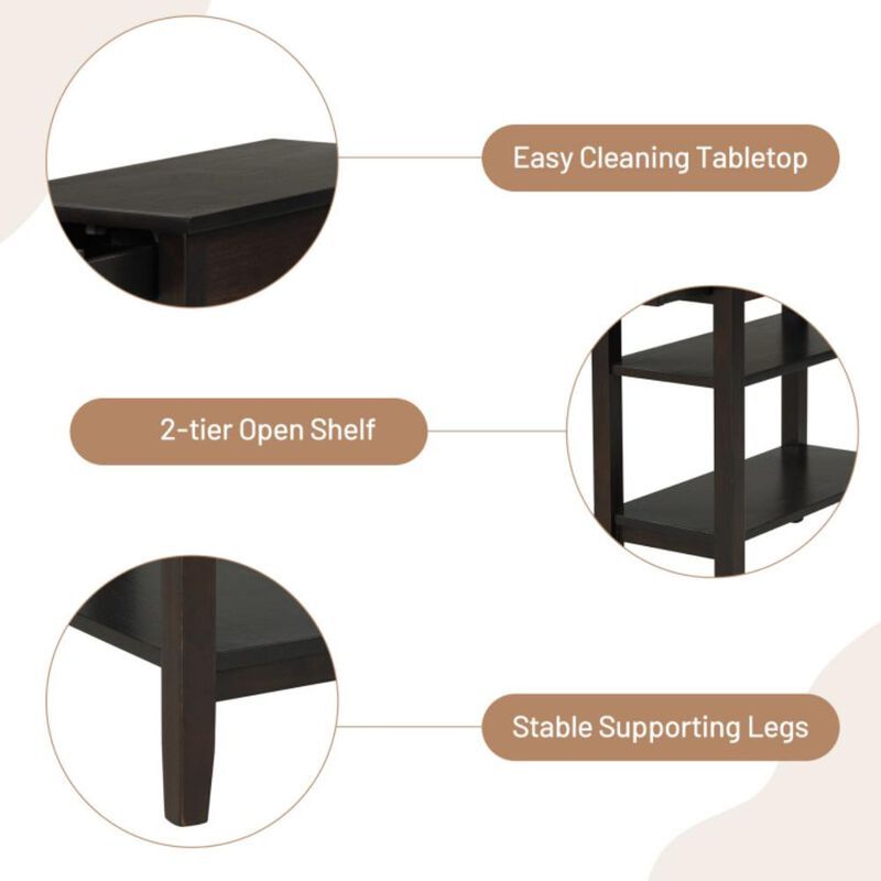 Hivvago Side End Table with Drawer and 2-Tier Open Storage Shelves for Space Saving