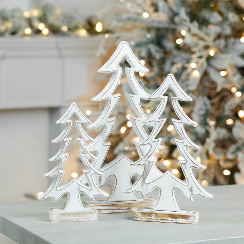 Wooden Pine Tree Outline Set of 3 for Christmas Accent or Seasonal Decor
