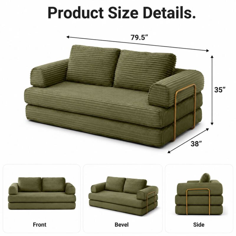 GOODSILO Convertible Multi-Functional Folding Floor Couch Futon Sleeper Sofa Bed with Included Pillows for Living Room, Bedroom, Lounging and Guest Accommodation image number 1