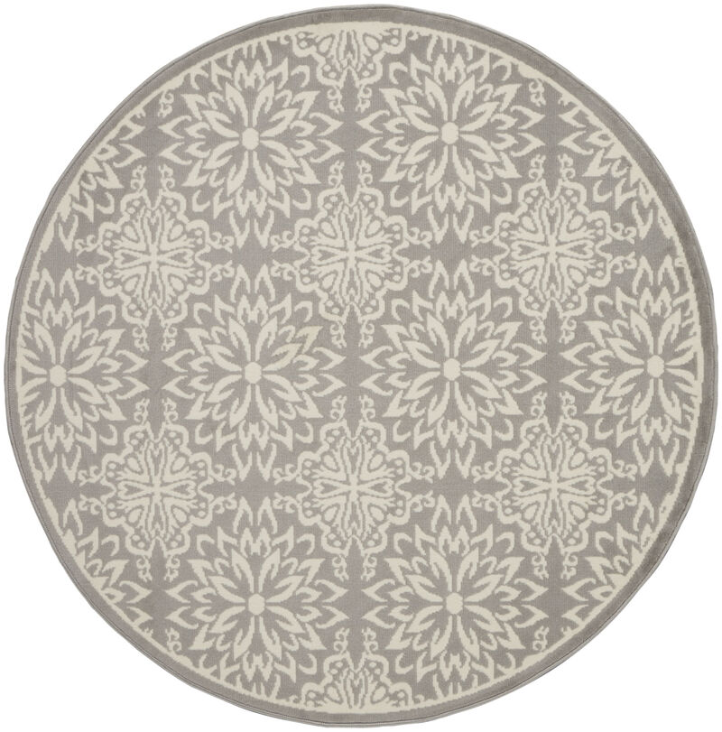 8 gray Round Floral Power Loom Area Rug