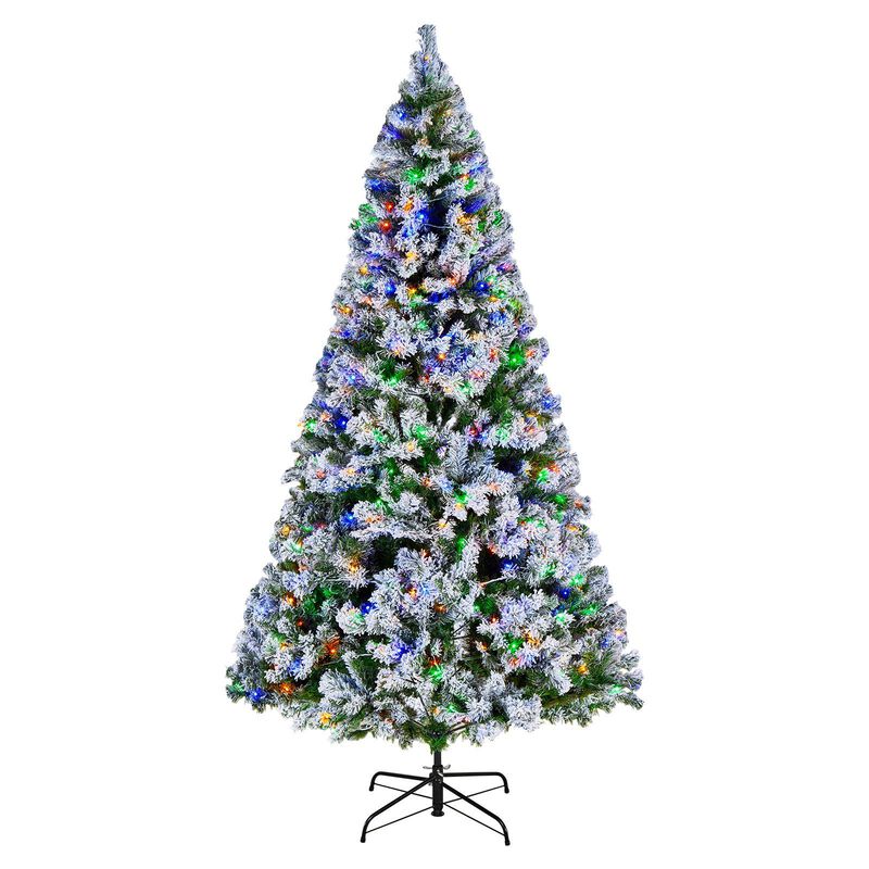 Artificial Flocked Christmas Tree Prelit with LED Lights, 11 Lighting Modes-Snow Flocked image number 0