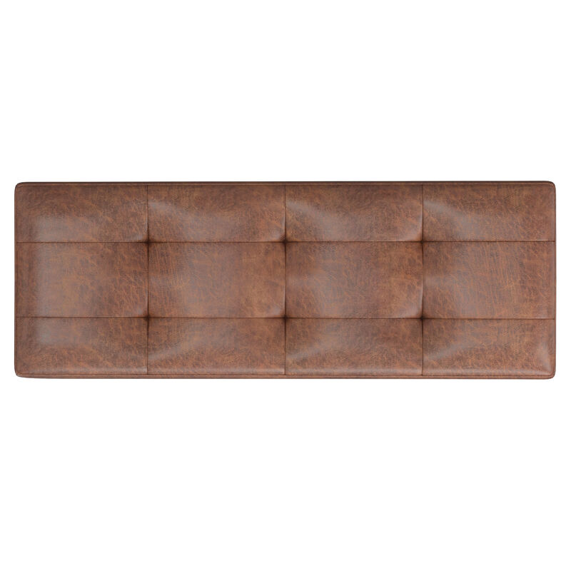 Shay Mid Century Rectangular Storage Ottoman in Distressed Saddle Brown Faux Leather
