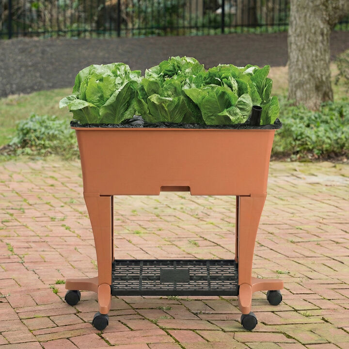 EarthBox Elevated Garden on Wheels &ndash; Self Watering Planter with Plant Food & Storage Shelf