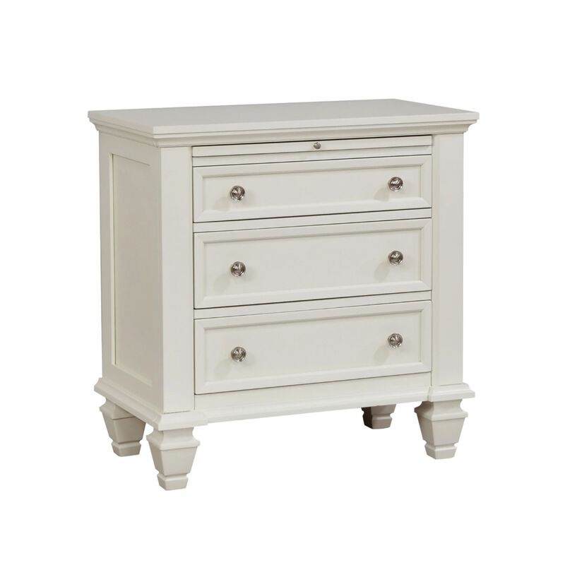 Lila 4 Piece King Bed Set, White Wood Panel Headboard, Vanity Dresser