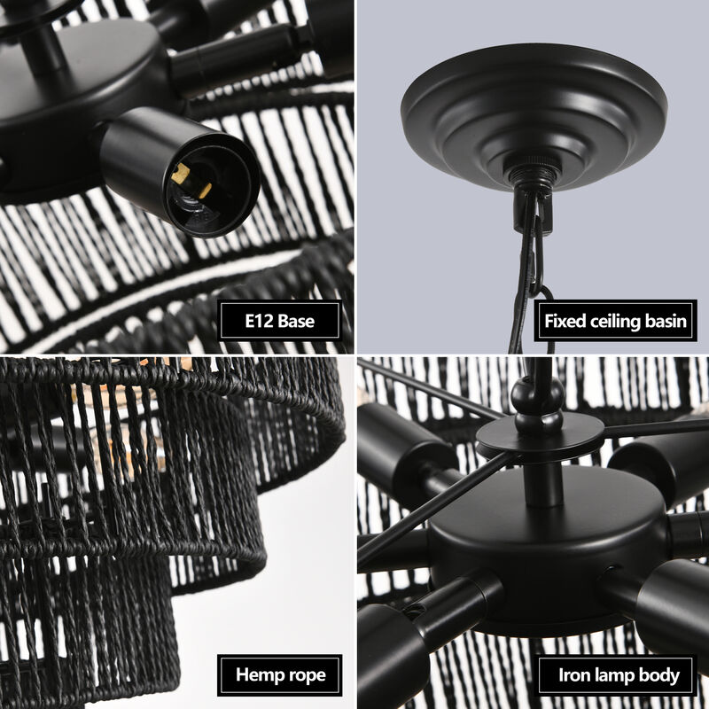 ELEMENT ACE Unique 4-Tier Hemp Rope Pendant Light Chandelier with Multi-Level Design for Ambient Dining Room or Kitchen Illumination image number 7