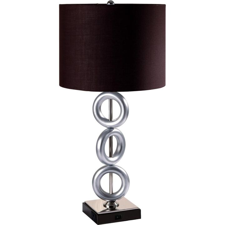 Hivvago 29" Silver Ceramic Geometric Table Lamp With Brown Classic Drum Shade