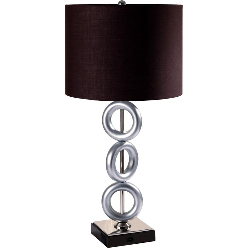 Hivvago 29" Silver Ceramic Geometric Table Lamp With Brown Classic Drum Shade