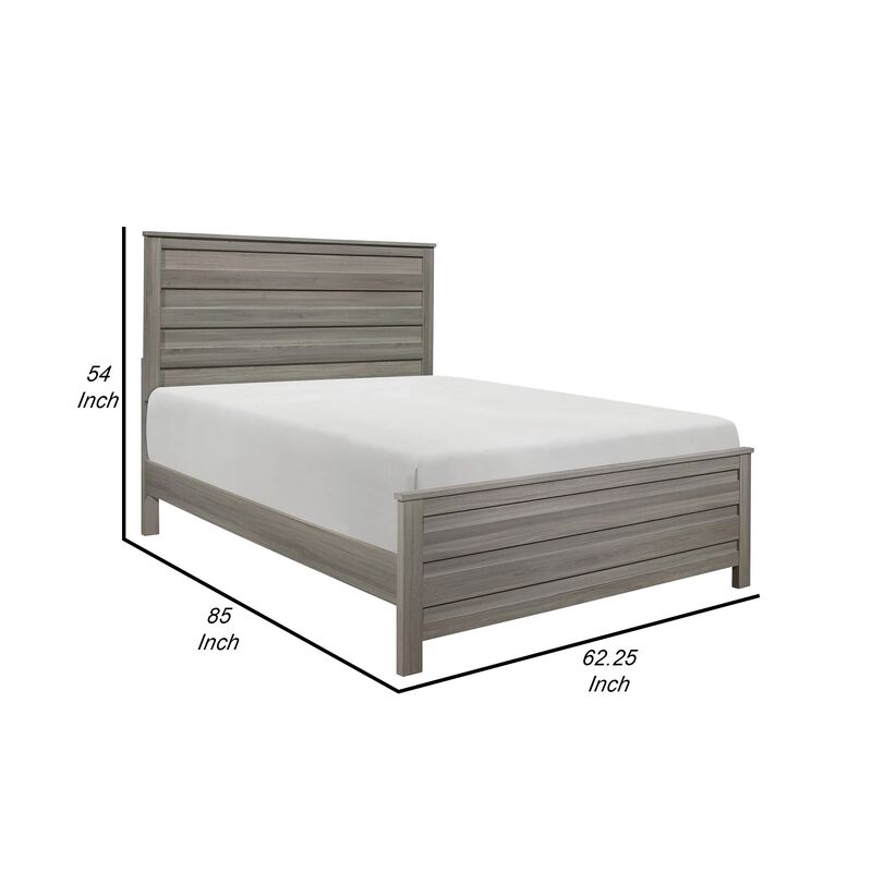 Riley Transitional Queen Bed, Horizontal Plank Design, Dark Gray Finish-Benzara