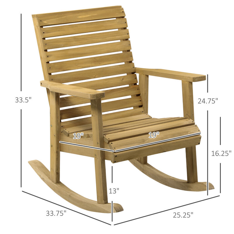 Outsunny Wooden Outdoor Rocking Chair, Traditional Slatted Wood Rocker Chair with Armrests and High Backrest for Indoor & Outdoor, Light Brown