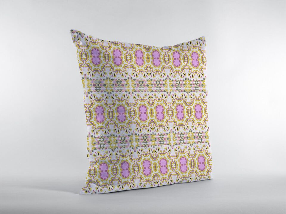 Homezia 18"Yellow Lavender Geofloral Zippered Suede Throw Pillow