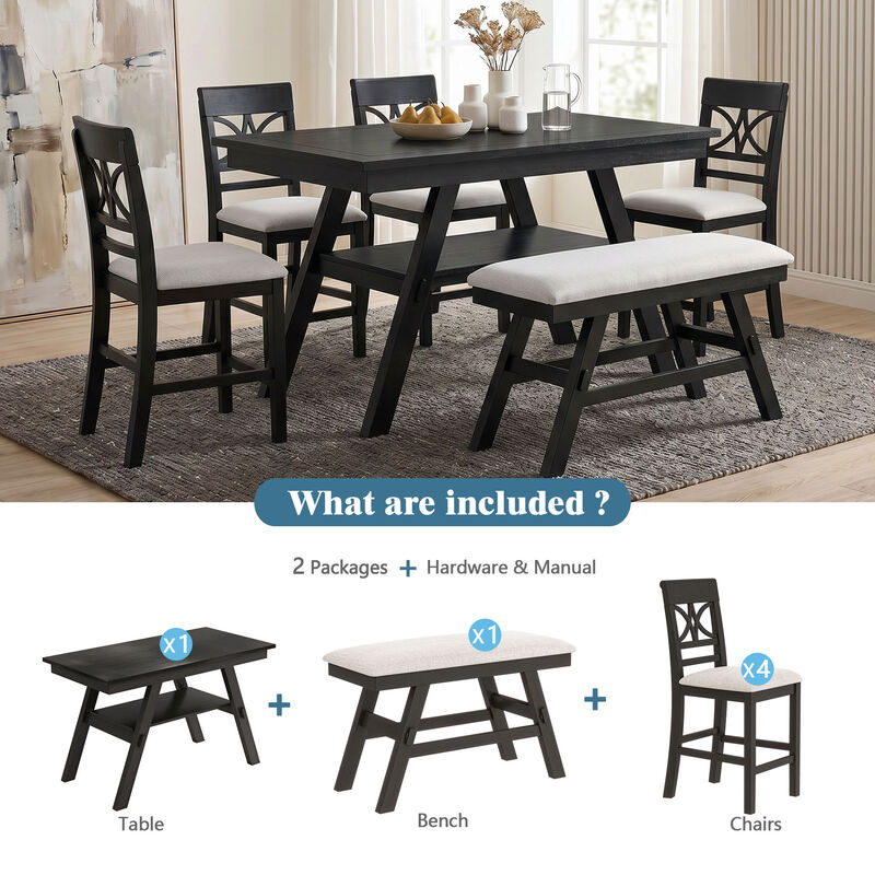 6-Piece Wood Counter Height Dining Table Set image number 3