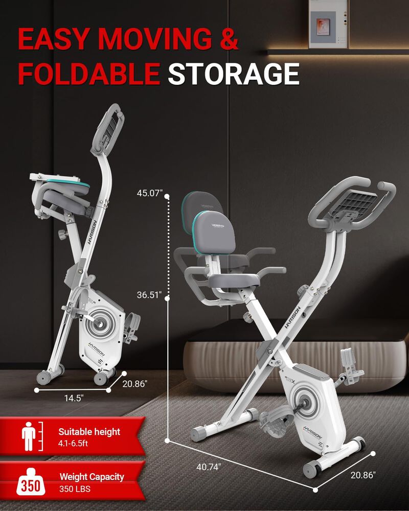 HARISON Foldable Exercise Bike with 350 LBS Capacity, 5 in 1 Magnetic Stationary Bikes for Home with 16-Level Resistance and Bluetooth (HR-X3L White) image number 5