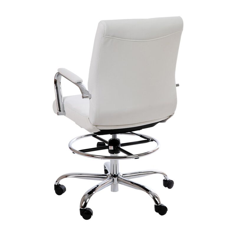 Flash Furniture Mid-Back White Drafting Chair with Adjustable Foot Ring and Chrome Base image number 3