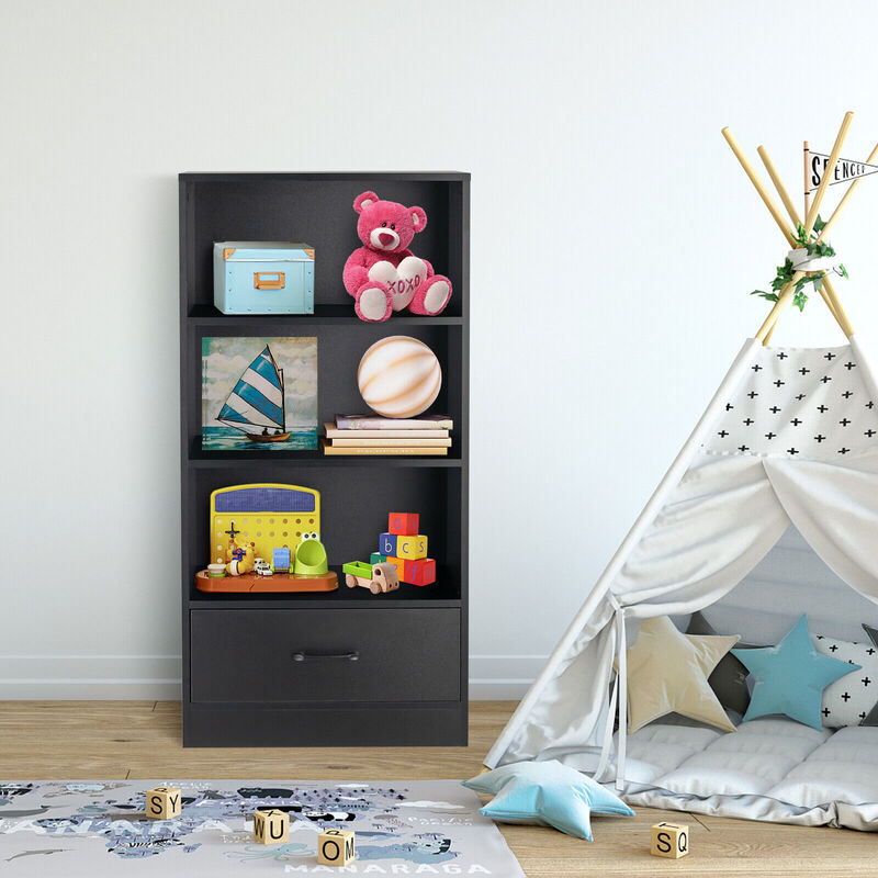 4 Tiers Wood Bookcase with Drawer