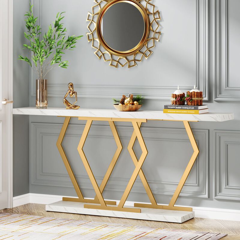 Console Table with Faux Marble Top, Modern Sofa Table for Living Room image number 1
