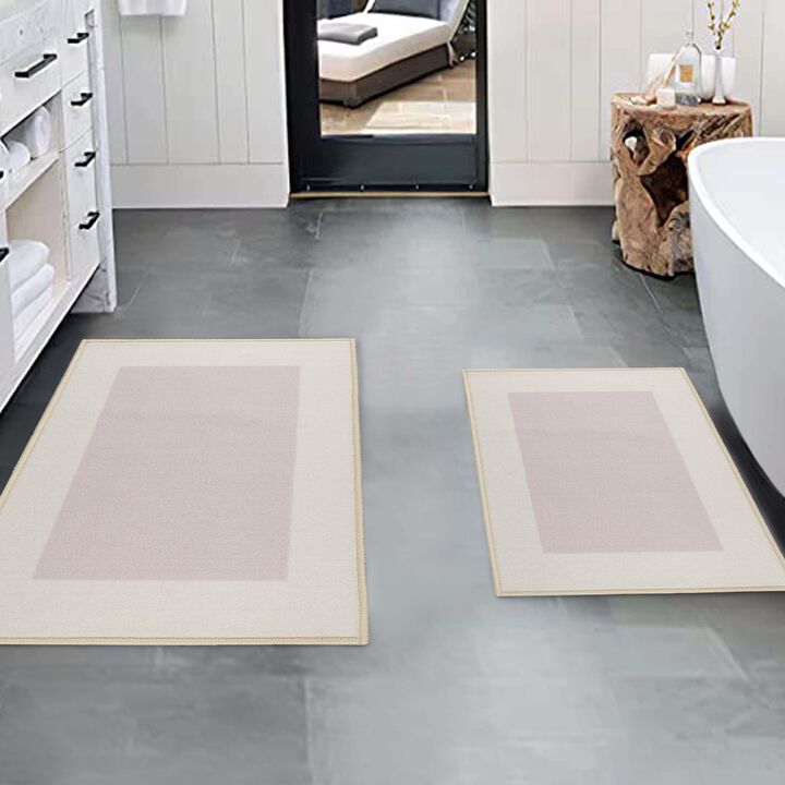 Washable Kitchen Bathroom Rug Mat Set with Soft Non Slip Backing