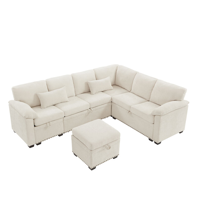 Largwo L‑Shaped Chenille Sectional Sleeper Sofa image number 0