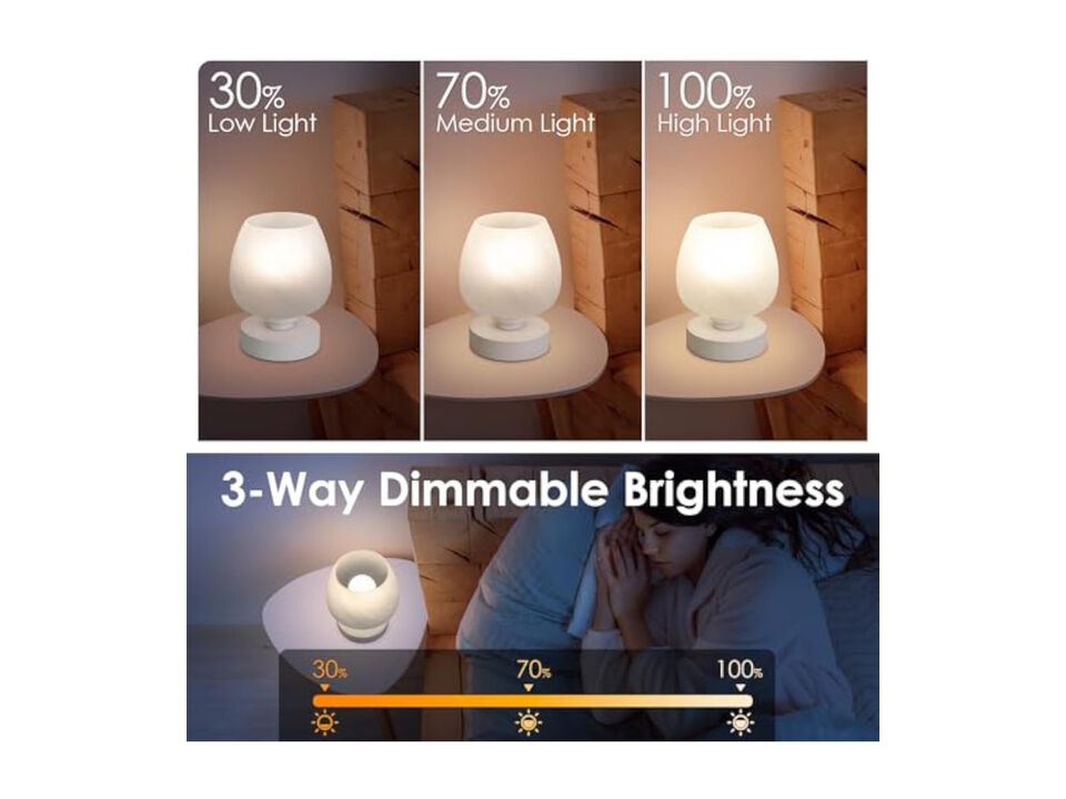 Dimmable LED Glass Table Lamp For Bedroom Nightstand Bedside Bulbs Included