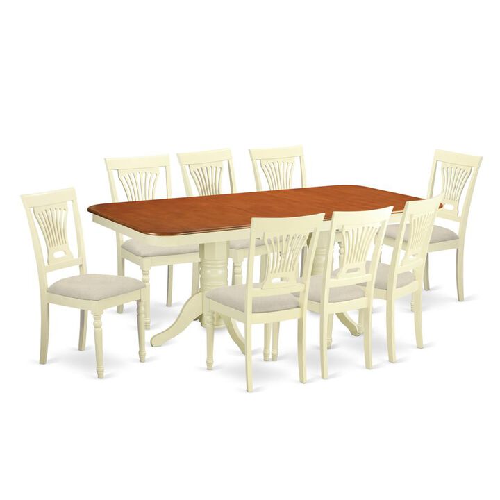 East West Furniture NAPL9-WHI-C 9 Pc dinette set for 8- Kitchen dinette Table and 8 Dining Chairs