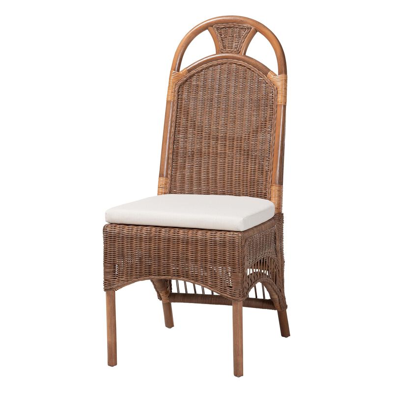 bali & pari Raya Natural Rattan Dining Chair - Handcrafted Wicker Accent Chair with High Arched Back and Cushioned Seat, Boho Coastal Seating for Dining Room or Kitchen