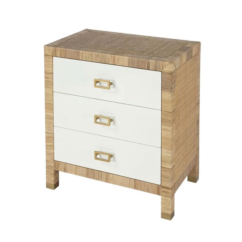 Butler Specialty Corfu 3 Drawer Rattan Nightstand, Natural and White image number 1