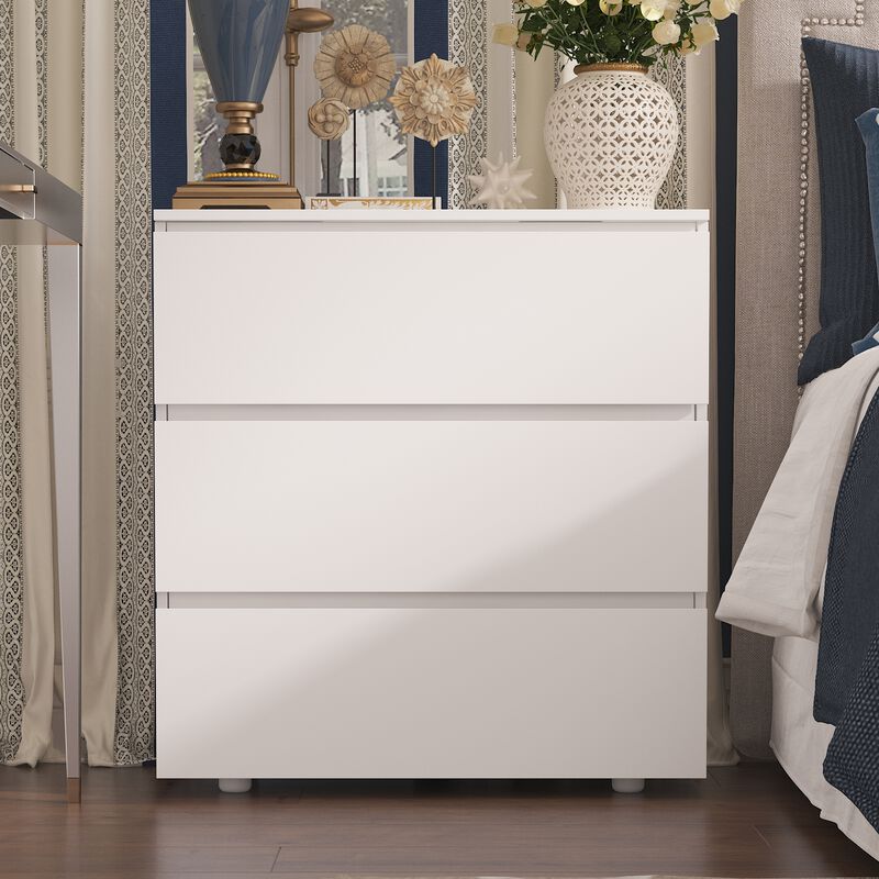 3-Drawer White Wood Chest of Drawers Bedside Table Storage Dresser Freestanding Cabinet 30.3 in. W x 32.3 in. H x 15.7 in. D