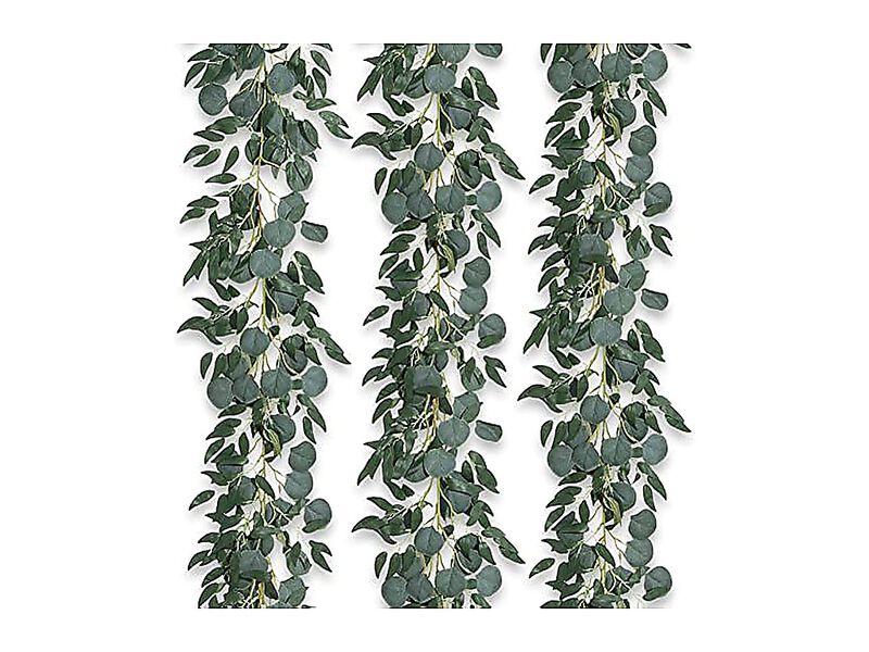 3 Pack Fake Eucalyptus Vines 6 Ft Silk Ivy Garland Odorless Lush Green Leaves image number 0