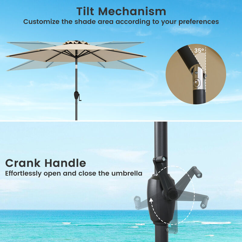 Outdoor Patio Heavy Duty Market Umbrella with Push Button Tilt