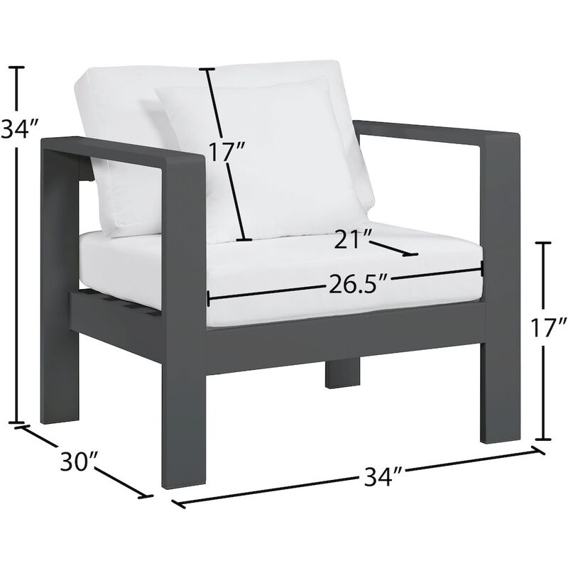 Meridian Furniture Nizuc White Water Resistant Fabric Outdoor Patio Aluminum Arm Chair