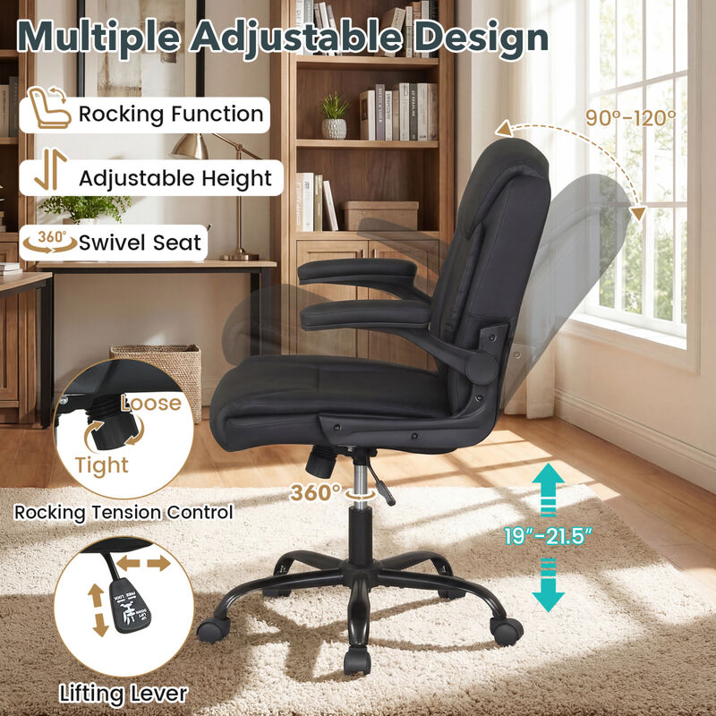 Leather Office Desk Chair with Flip-Up Armrests and Adjustable Rocking Back image number 5