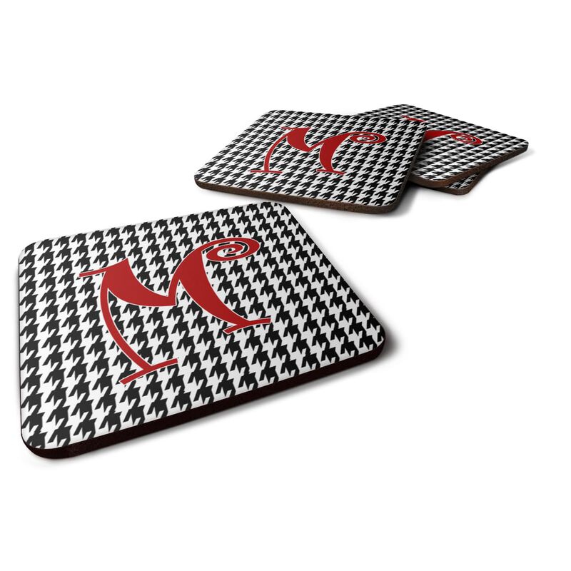 Caroline's Treasures CJ1035-MFC Monogram-Houndstooth Black Foam Coasters (Set of 4), Initial Letter M, 3.5 H x 3.5 W, Multicolor