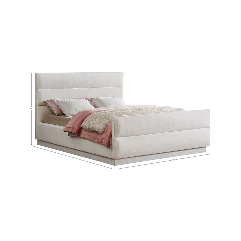 Meridian Furniture Paxton Cream Chenille Fabric Queen Bed