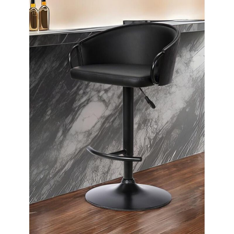 Hivvago Black Faux Leather and Iron Low Back Adjustable Height Swivel Bar Chair