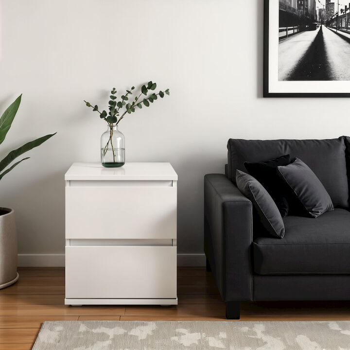 Furnifact White 2 Drawer Nightstand - Compact And Functional Bedroom Nightstand