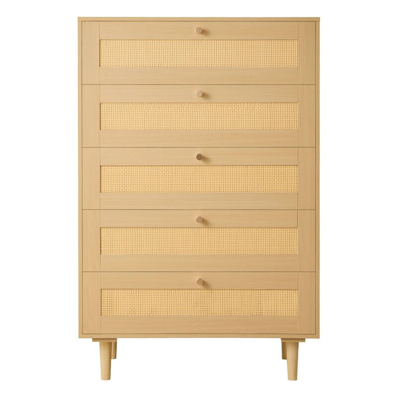 5 Drawer Rattan Dresser Modern Bedroom Chest Storage Unit image number 0