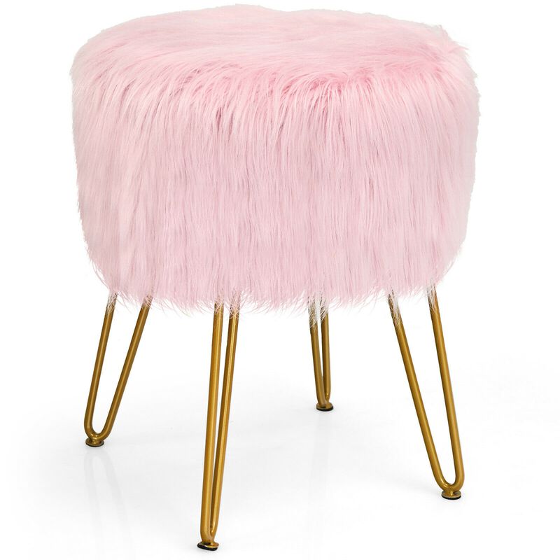 Faux Fur Vanity Stool Chair with Metal Legs for Bedroom and Living Room image number 0