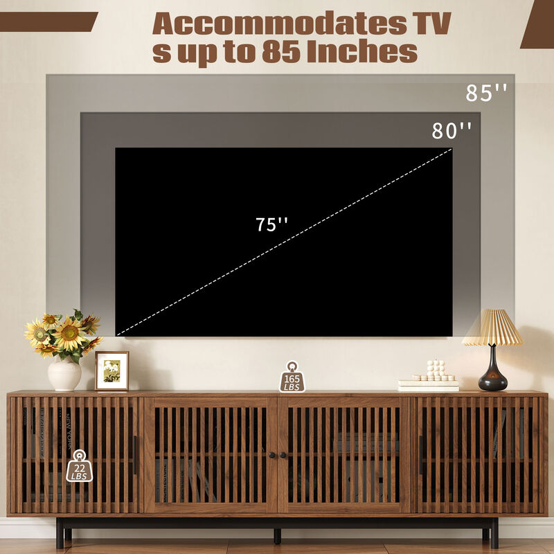 Merax Entertainment Center with Textured Slatted Doors, Hidden Storage, Cable Management image number 6