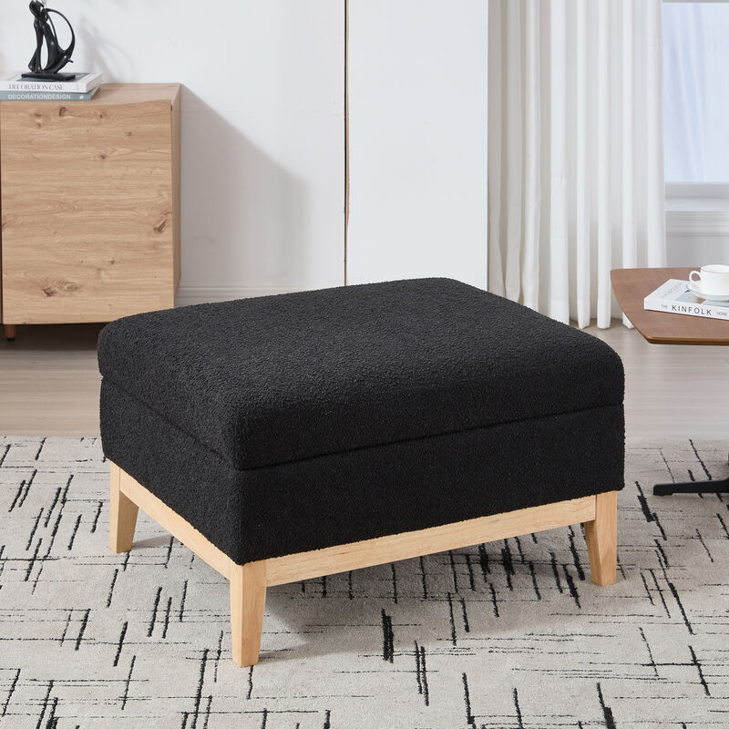 GOODSILO Upholstered Wood Base Storage Ottoman with Reversible Lid Coffee Table Foot Stool image number 3