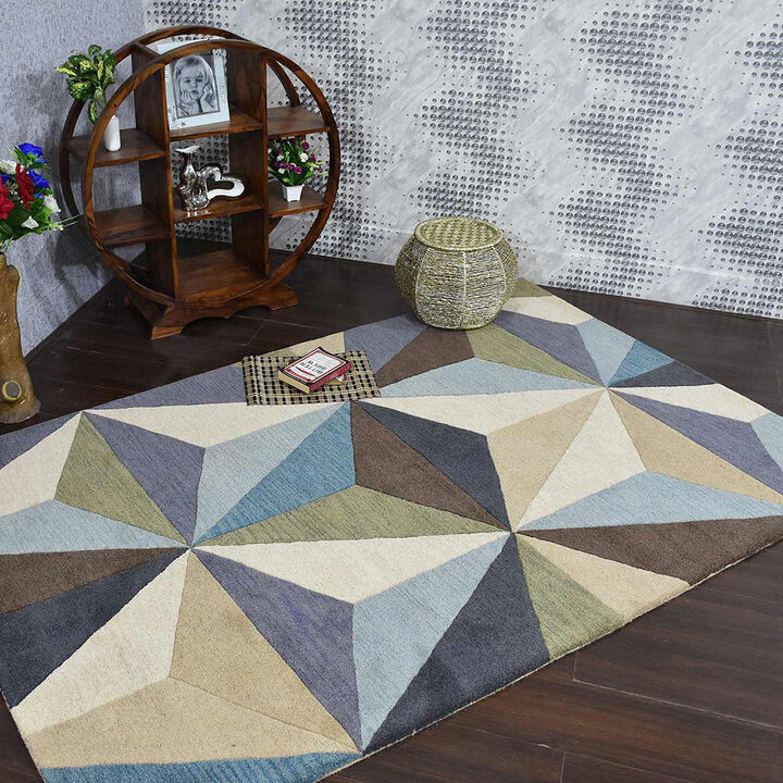 RUGSOTIC CARPETS HAND TUFTED WOOL ECO-FRIENDLY AREA RUGS  - Rectangle Shape, Size, Geometric Modern Design, High Pile Handmade Anti Skid Area Rugs for Living Room, Bed Room (K00548)