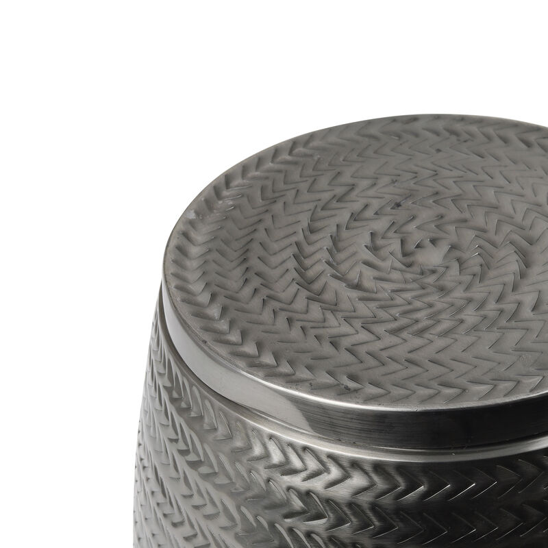 Jasper 15" Modern Rustic Arrow-Hammered Metal Drum Storage Side Table with Lid