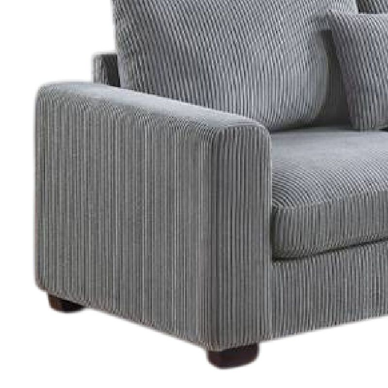 Rey 4pc L Sectional Sofa Set, 2 Accent Pillows, Gray Corduroy Fabric - Benzara